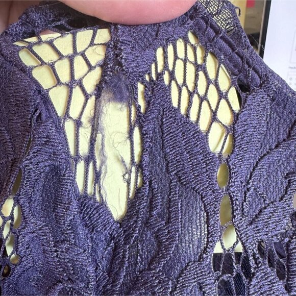 Adrianna Papell Womens Glam Purple Illusion Lace Beaded Waist Long Sleeve Gown - Picture 7 of 15